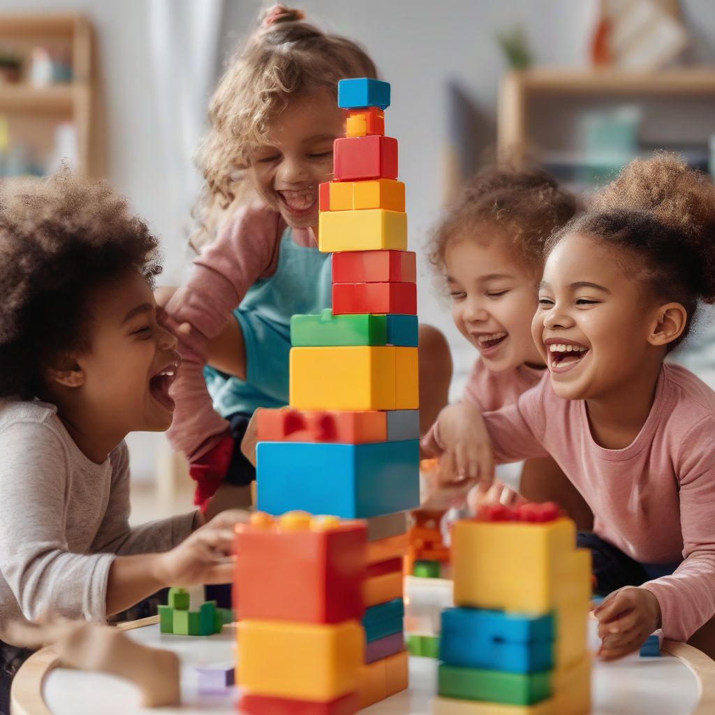 Children Playing with Building Blocks