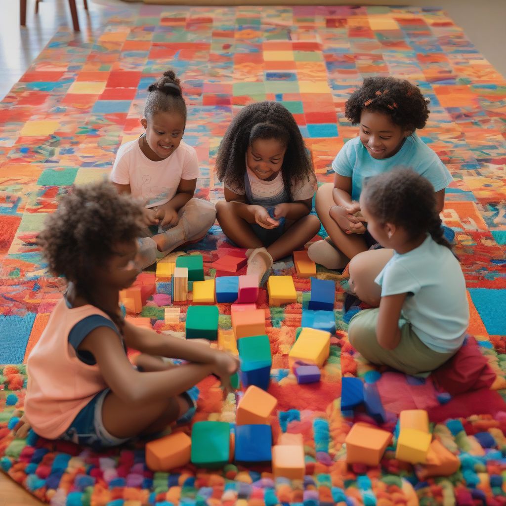 Children Using Colorful Blocks for Hands-On Learning